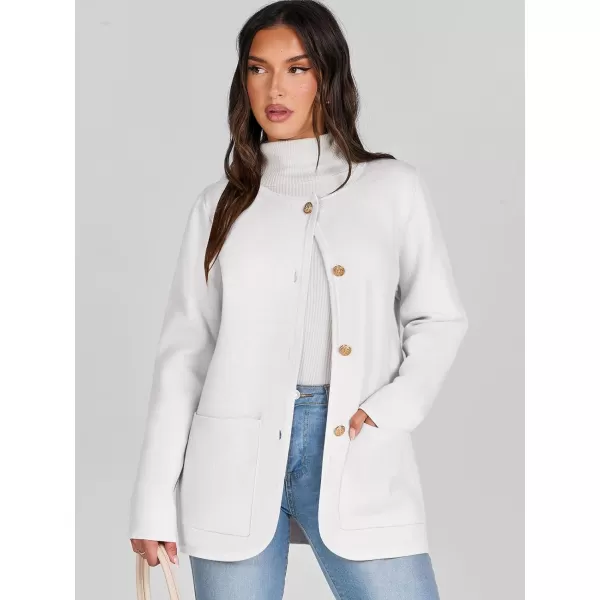 imageANRABESS Womens Long Sleeve Button Down Knit Cardigan Sweater Blazer with PocketsWhite