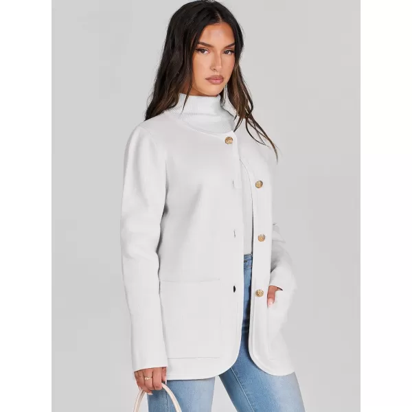 imageANRABESS Womens Long Sleeve Button Down Knit Cardigan Sweater Blazer with PocketsWhite