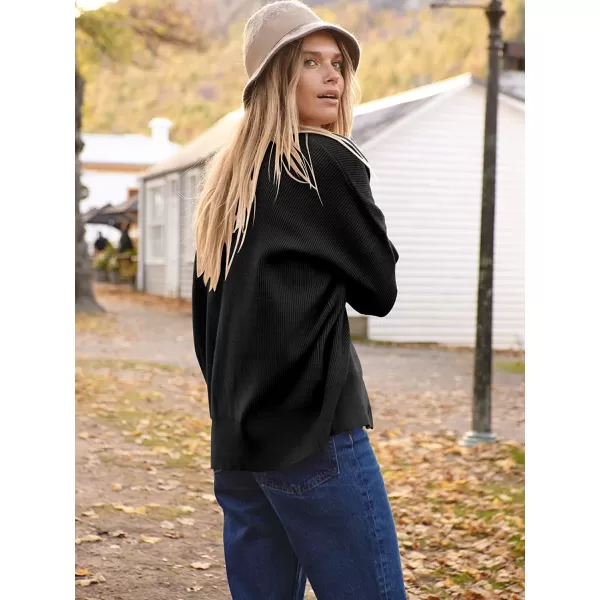 imageANRABESS Womens Long Sleeve Button Down V Neck Casual Loose Oversized Cardigan Knit Sweater CoatBlack