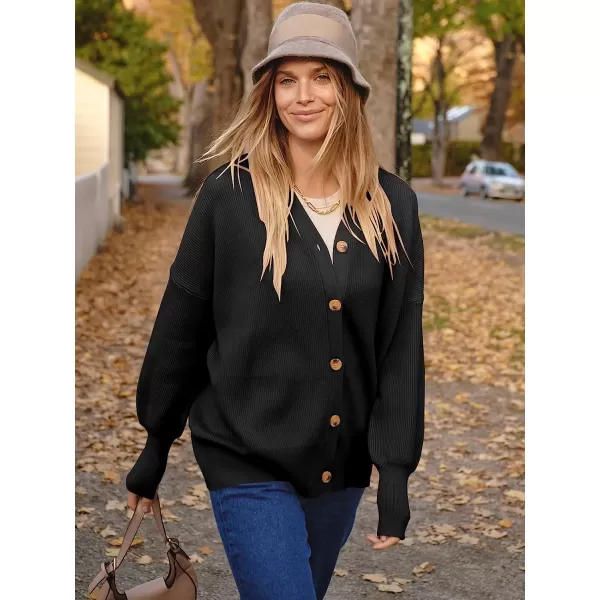 imageANRABESS Womens Long Sleeve Button Down V Neck Casual Loose Oversized Cardigan Knit Sweater CoatBlack