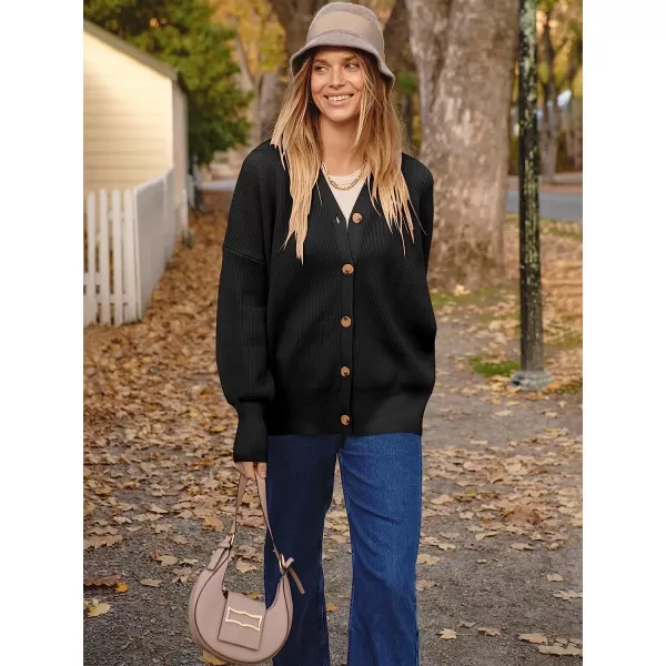 imageANRABESS Womens Long Sleeve Button Down V Neck Casual Loose Oversized Cardigan Knit Sweater CoatBlack