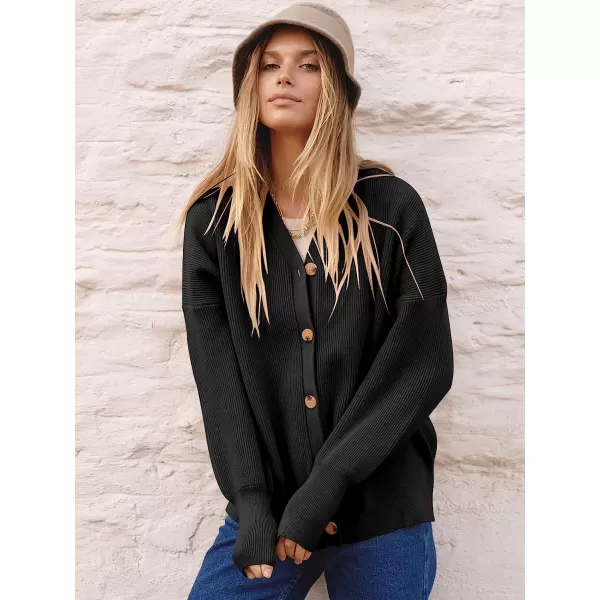 imageANRABESS Womens Long Sleeve Button Down V Neck Casual Loose Oversized Cardigan Knit Sweater CoatBlack