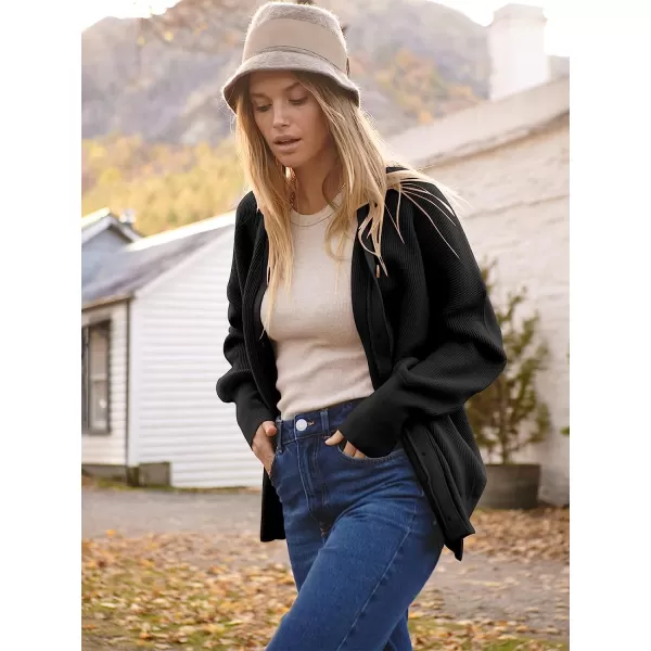 imageANRABESS Womens Long Sleeve Button Down V Neck Casual Loose Oversized Cardigan Knit Sweater CoatBlack