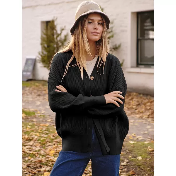 imageANRABESS Womens Long Sleeve Button Down V Neck Casual Loose Oversized Cardigan Knit Sweater CoatBlack