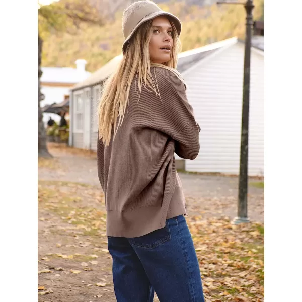imageANRABESS Womens Long Sleeve Button Down V Neck Casual Loose Oversized Cardigan Knit Sweater CoatBrown