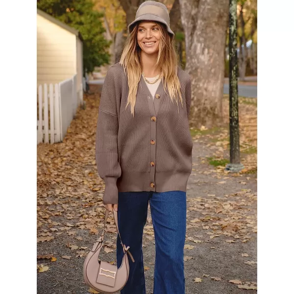 imageANRABESS Womens Long Sleeve Button Down V Neck Casual Loose Oversized Cardigan Knit Sweater CoatBrown