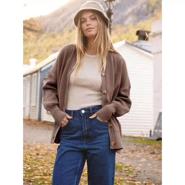 imageANRABESS Womens Long Sleeve Button Down V Neck Casual Loose Oversized Cardigan Knit Sweater CoatBrown