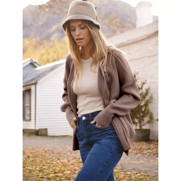 imageANRABESS Womens Long Sleeve Button Down V Neck Casual Loose Oversized Cardigan Knit Sweater CoatBrown