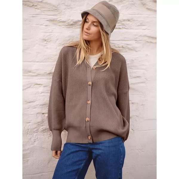 imageANRABESS Womens Long Sleeve Button Down V Neck Casual Loose Oversized Cardigan Knit Sweater CoatBrown