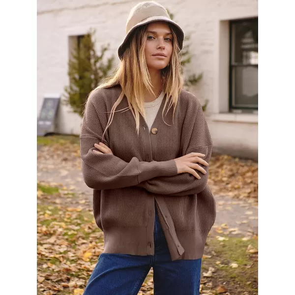 imageANRABESS Womens Long Sleeve Button Down V Neck Casual Loose Oversized Cardigan Knit Sweater CoatBrown