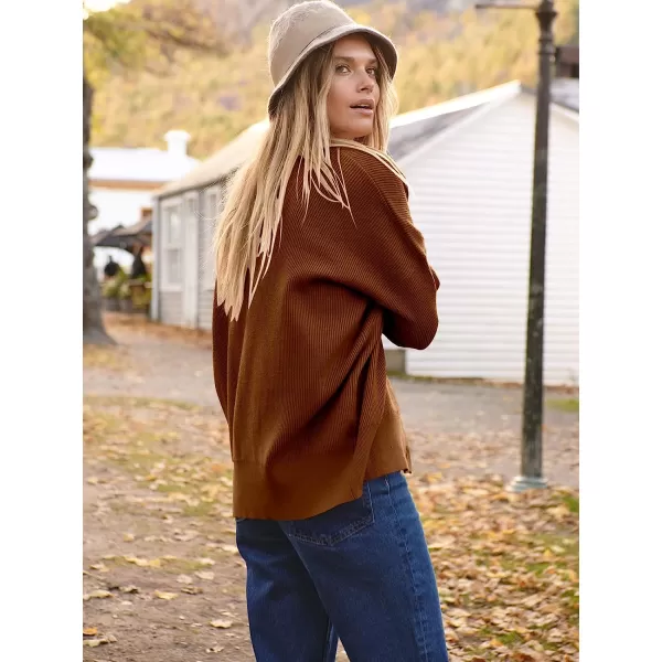 imageANRABESS Womens Long Sleeve Button Down V Neck Casual Loose Oversized Cardigan Knit Sweater CoatCoffee