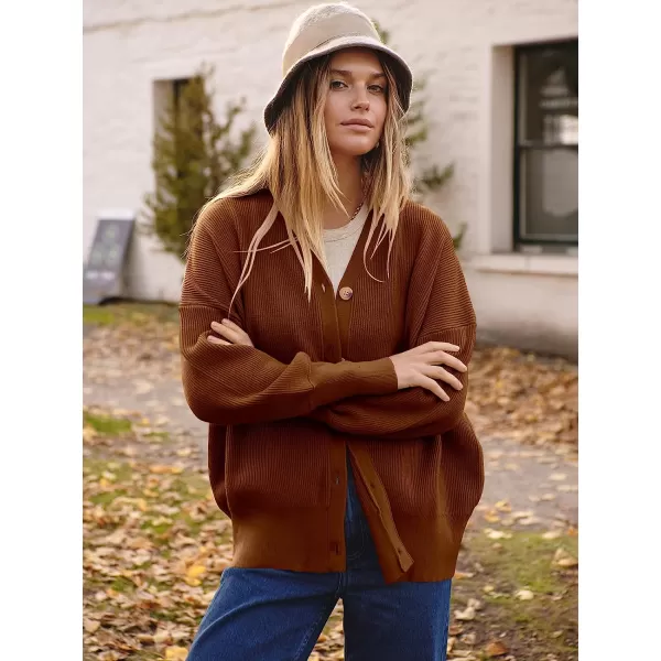 imageANRABESS Womens Long Sleeve Button Down V Neck Casual Loose Oversized Cardigan Knit Sweater CoatCoffee