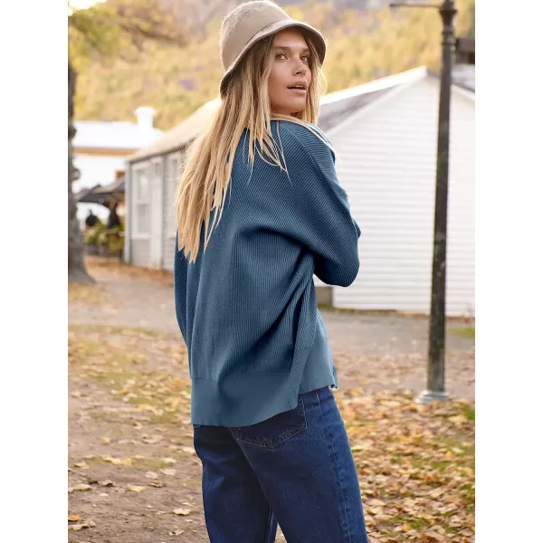 imageANRABESS Womens Long Sleeve Button Down V Neck Casual Loose Oversized Cardigan Knit Sweater CoatDusty Blue