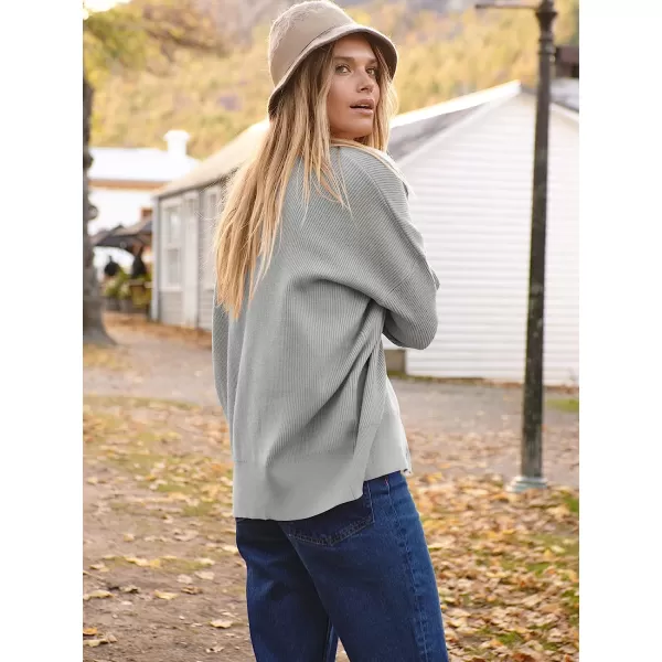 imageANRABESS Womens Long Sleeve Button Down V Neck Casual Loose Oversized Cardigan Knit Sweater CoatGray