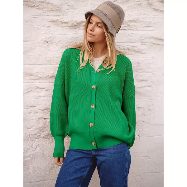 imageANRABESS Womens Long Sleeve Button Down V Neck Casual Loose Oversized Cardigan Knit Sweater CoatGreen