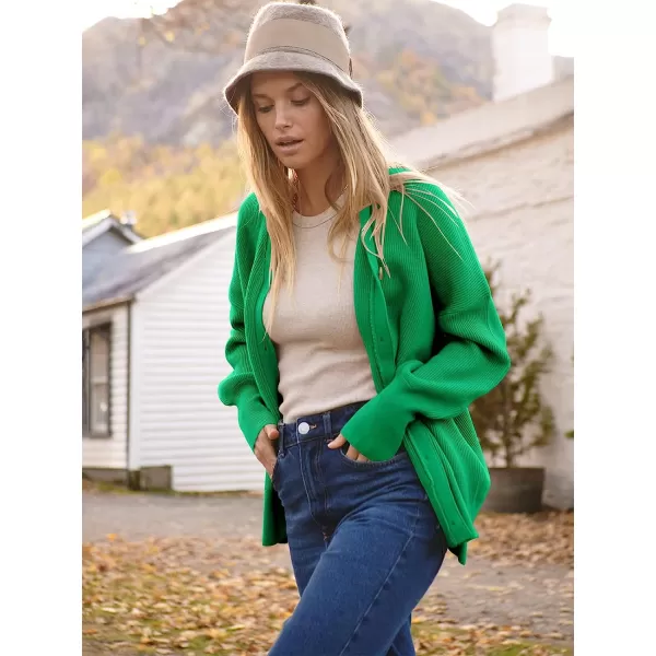 imageANRABESS Womens Long Sleeve Button Down V Neck Casual Loose Oversized Cardigan Knit Sweater CoatGreen