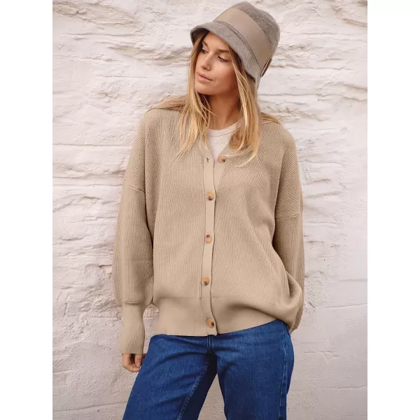 imageANRABESS Womens Long Sleeve Button Down V Neck Casual Loose Oversized Cardigan Knit Sweater CoatKhaki