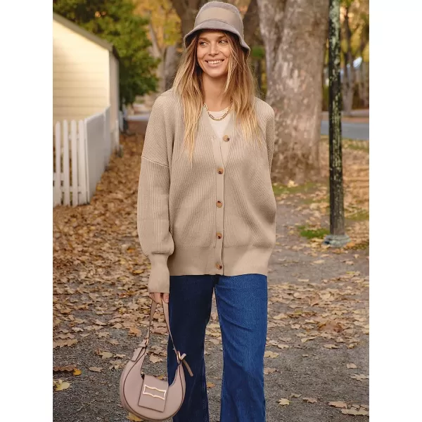 imageANRABESS Womens Long Sleeve Button Down V Neck Casual Loose Oversized Cardigan Knit Sweater CoatKhaki