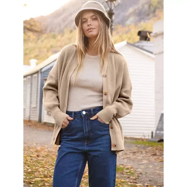 imageANRABESS Womens Long Sleeve Button Down V Neck Casual Loose Oversized Cardigan Knit Sweater CoatKhaki