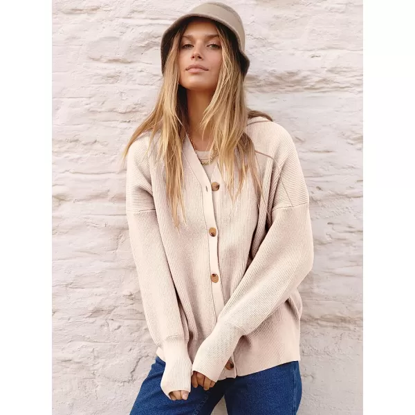imageANRABESS Womens Long Sleeve Button Down V Neck Casual Loose Oversized Cardigan Knit Sweater CoatPink