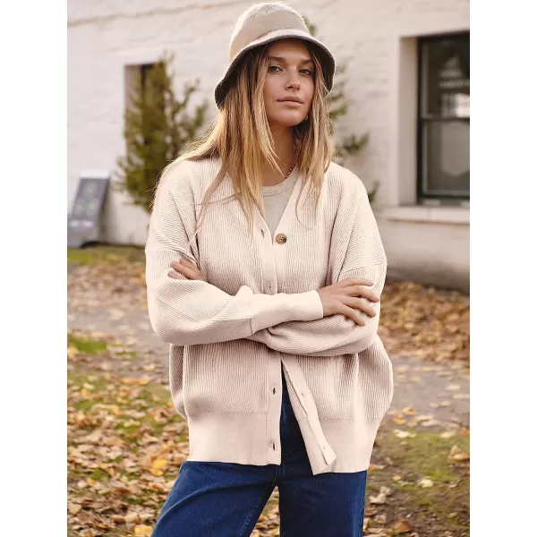 imageANRABESS Womens Long Sleeve Button Down V Neck Casual Loose Oversized Cardigan Knit Sweater CoatPink
