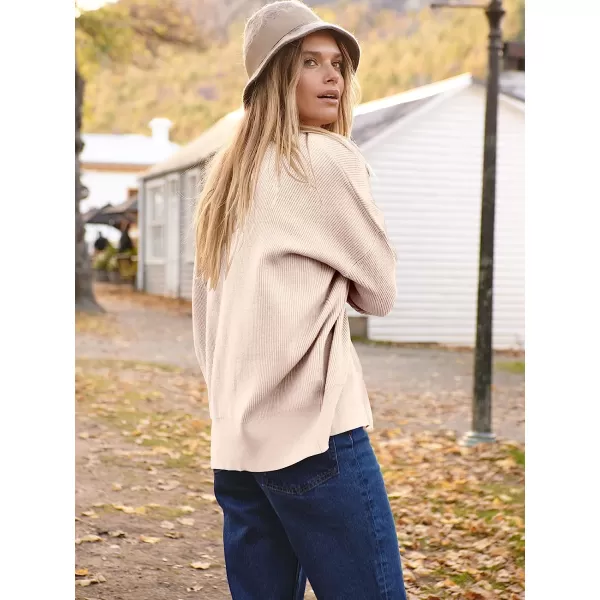 imageANRABESS Womens Long Sleeve Button Down V Neck Casual Loose Oversized Cardigan Knit Sweater CoatPink
