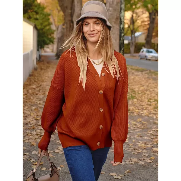 imageANRABESS Womens Long Sleeve Button Down V Neck Casual Loose Oversized Cardigan Knit Sweater CoatRust