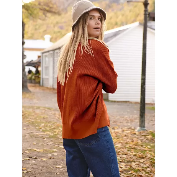 imageANRABESS Womens Long Sleeve Button Down V Neck Casual Loose Oversized Cardigan Knit Sweater CoatRust