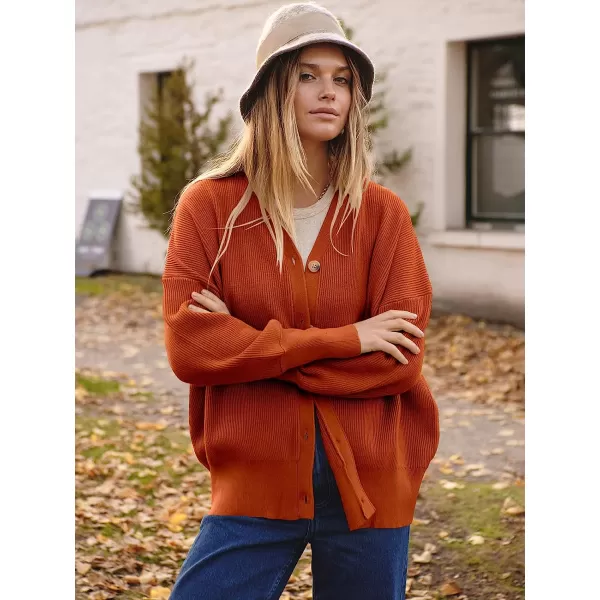 imageANRABESS Womens Long Sleeve Button Down V Neck Casual Loose Oversized Cardigan Knit Sweater CoatRust