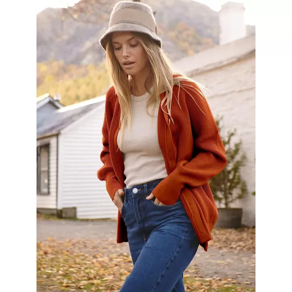 imageANRABESS Womens Long Sleeve Button Down V Neck Casual Loose Oversized Cardigan Knit Sweater CoatRust