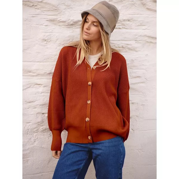 imageANRABESS Womens Long Sleeve Button Down V Neck Casual Loose Oversized Cardigan Knit Sweater CoatRust