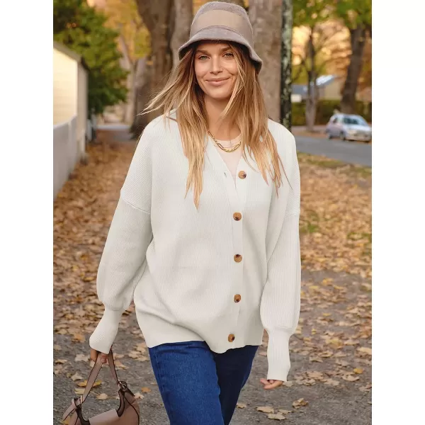 imageANRABESS Womens Long Sleeve Button Down V Neck Casual Loose Oversized Cardigan Knit Sweater CoatWhite