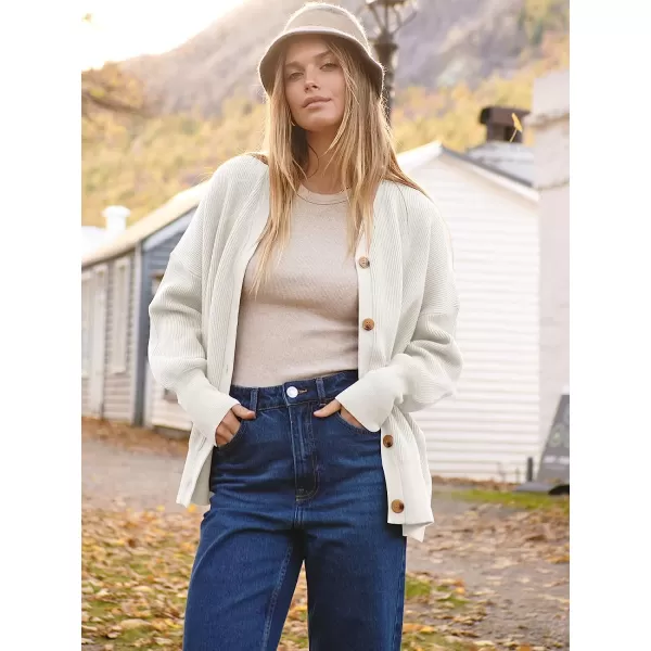 imageANRABESS Womens Long Sleeve Button Down V Neck Casual Loose Oversized Cardigan Knit Sweater CoatWhite
