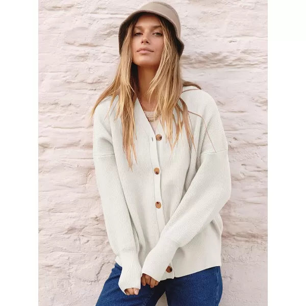 imageANRABESS Womens Long Sleeve Button Down V Neck Casual Loose Oversized Cardigan Knit Sweater CoatWhite