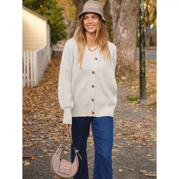 imageANRABESS Womens Long Sleeve Button Down V Neck Casual Loose Oversized Cardigan Knit Sweater CoatWhite
