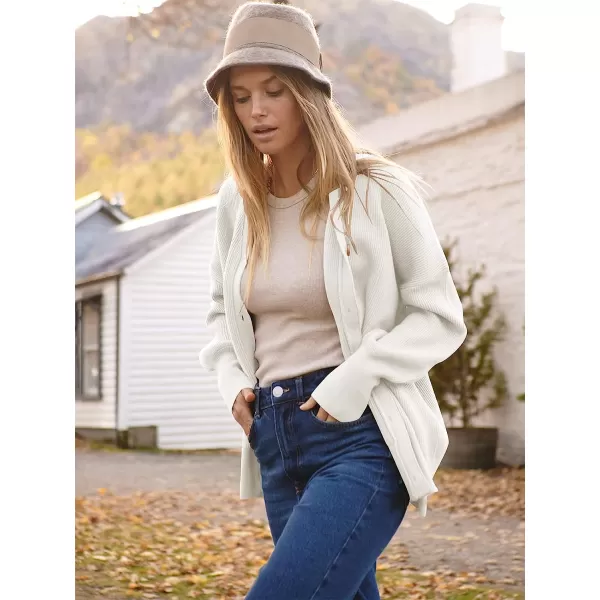 imageANRABESS Womens Long Sleeve Button Down V Neck Casual Loose Oversized Cardigan Knit Sweater CoatWhite
