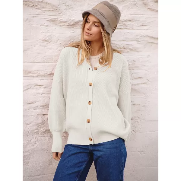 imageANRABESS Womens Long Sleeve Button Down V Neck Casual Loose Oversized Cardigan Knit Sweater CoatWhite