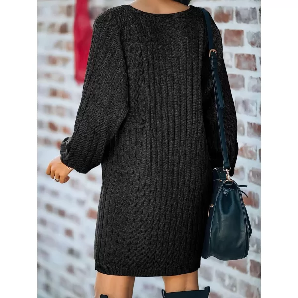 imageANRABESS Womens Long Sleeve Crewneck Cozy Warm Ribbed Knit Casual Loose Oversized Mini Sweater DressBlack