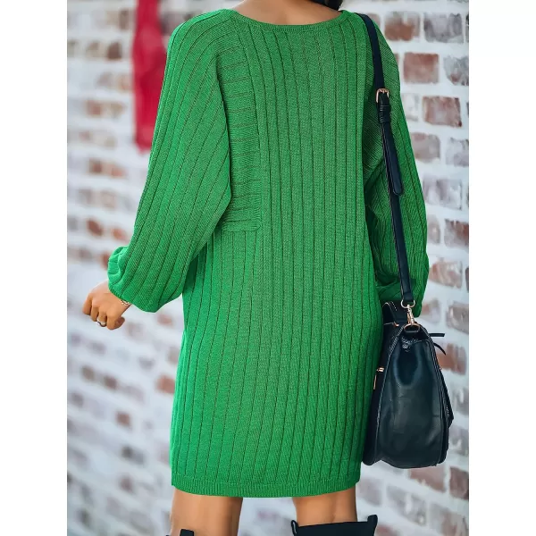 imageANRABESS Womens Long Sleeve Crewneck Cozy Warm Ribbed Knit Casual Loose Oversized Mini Sweater DressDeep Green