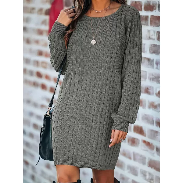 imageANRABESS Womens Long Sleeve Crewneck Cozy Warm Ribbed Knit Casual Loose Oversized Mini Sweater DressGray
