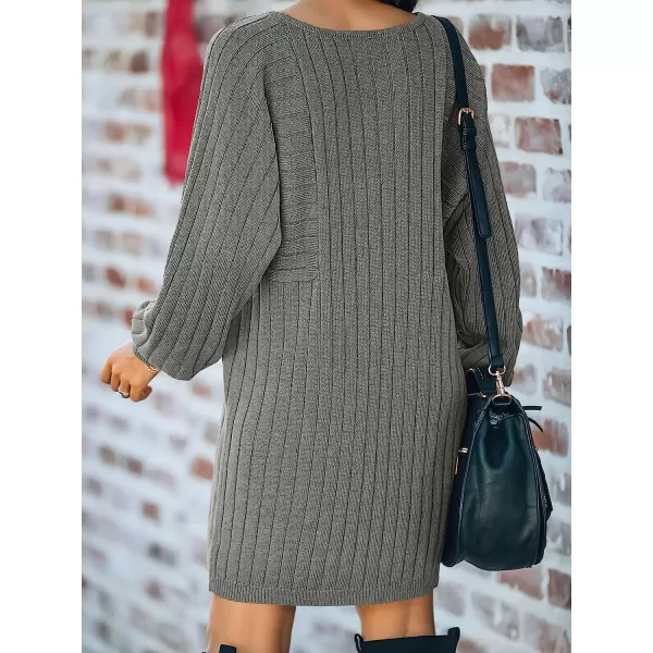 imageANRABESS Womens Long Sleeve Crewneck Cozy Warm Ribbed Knit Casual Loose Oversized Mini Sweater DressGray
