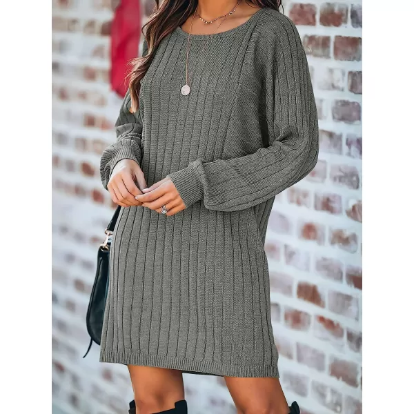 imageANRABESS Womens Long Sleeve Crewneck Cozy Warm Ribbed Knit Casual Loose Oversized Mini Sweater DressGray