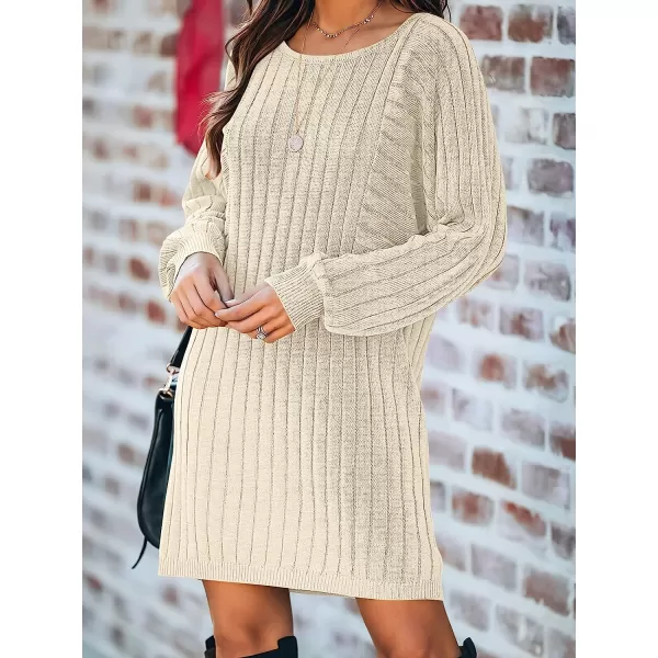imageANRABESS Womens Long Sleeve Crewneck Cozy Warm Ribbed Knit Casual Loose Oversized Mini Sweater DressKhaki