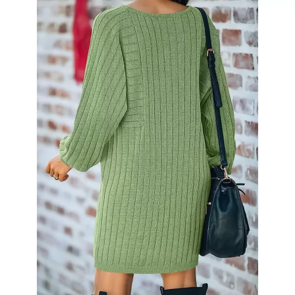 imageANRABESS Womens Long Sleeve Crewneck Cozy Warm Ribbed Knit Casual Loose Oversized Mini Sweater DressLight Green