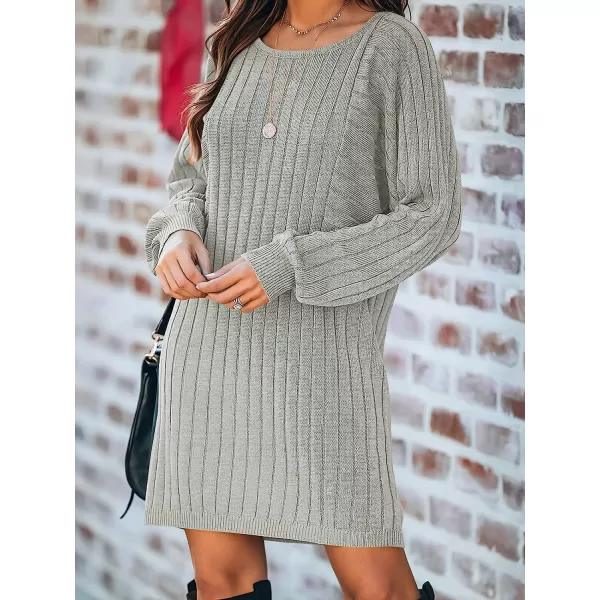 imageANRABESS Womens Long Sleeve Crewneck Cozy Warm Ribbed Knit Casual Loose Oversized Mini Sweater DressSilver Gray