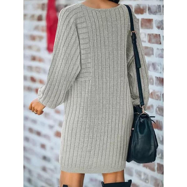 imageANRABESS Womens Long Sleeve Crewneck Cozy Warm Ribbed Knit Casual Loose Oversized Mini Sweater DressSilver Gray