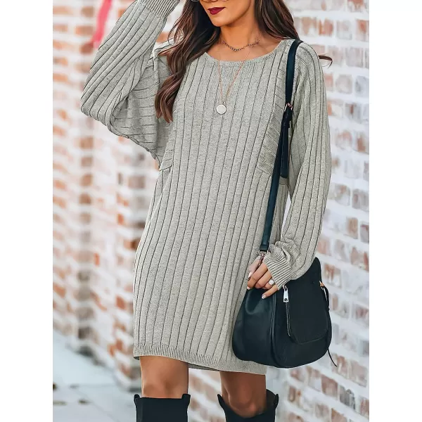 imageANRABESS Womens Long Sleeve Crewneck Cozy Warm Ribbed Knit Casual Loose Oversized Mini Sweater DressSilver Gray