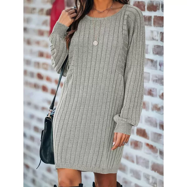 imageANRABESS Womens Long Sleeve Crewneck Cozy Warm Ribbed Knit Casual Loose Oversized Mini Sweater DressSilver Gray