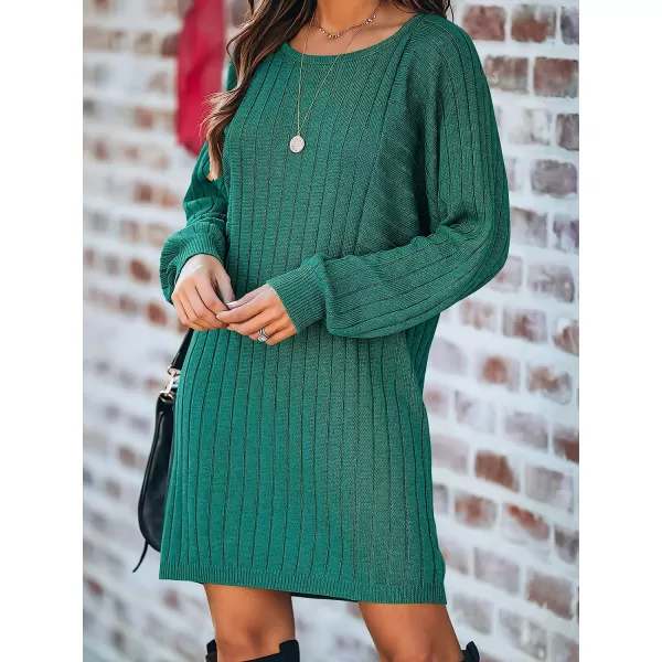 imageANRABESS Womens Long Sleeve Crewneck Cozy Warm Ribbed Knit Casual Loose Oversized Mini Sweater DressTeal Green