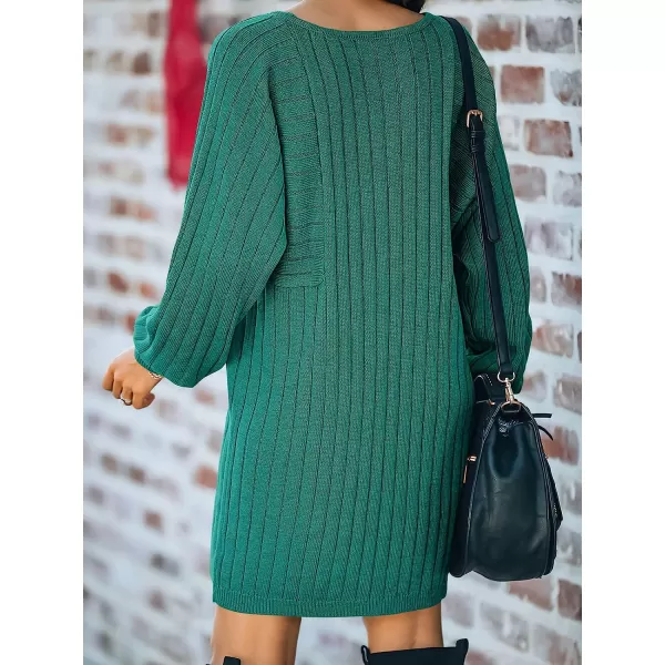 imageANRABESS Womens Long Sleeve Crewneck Cozy Warm Ribbed Knit Casual Loose Oversized Mini Sweater DressTeal Green